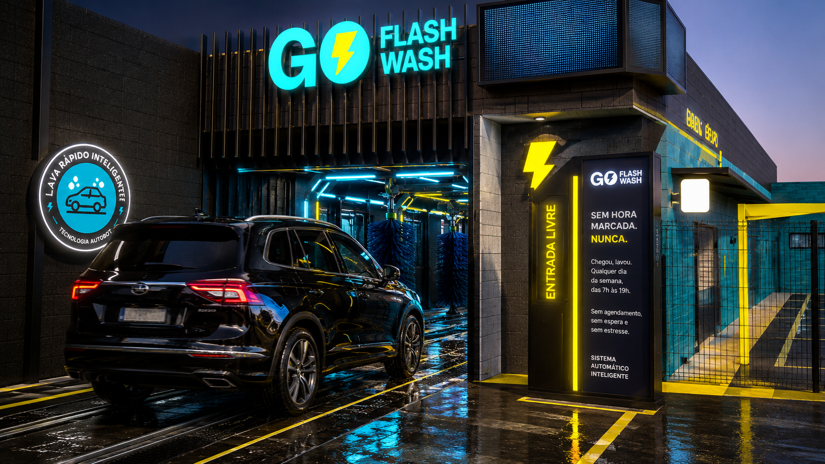 Carro entrando livremente no túnel Go Flash Wash